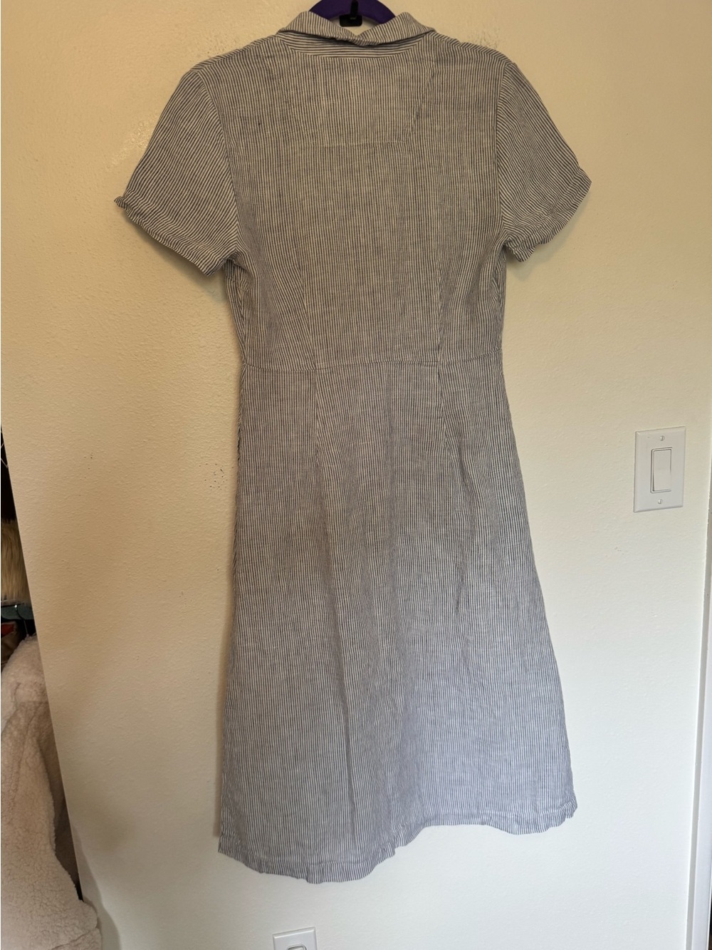 Quince 100% European Linen Button Front Dress Blue White Stripe XS EUC (No Belt) - Picture 6 of 6